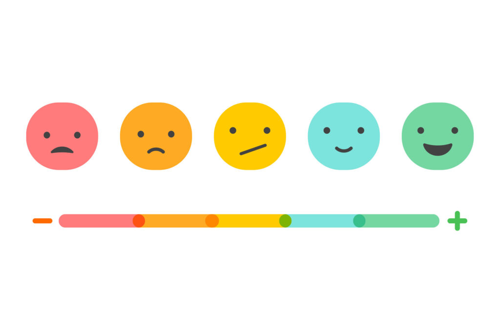 A series of emoji faces to show a range of satisfaction from bad to good